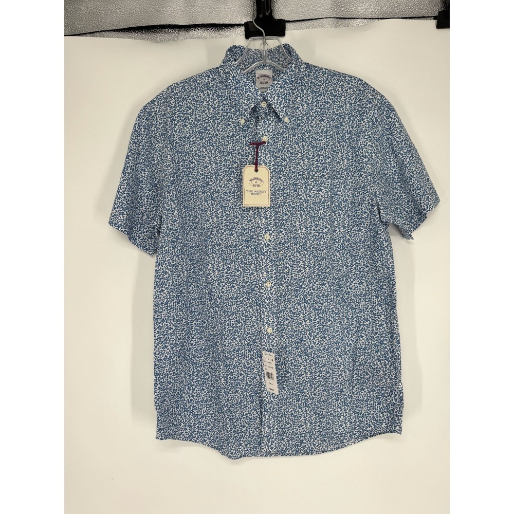 Brooks Brother The Friday Shirt Button Up Small Blue White Floral Short Sleeve
